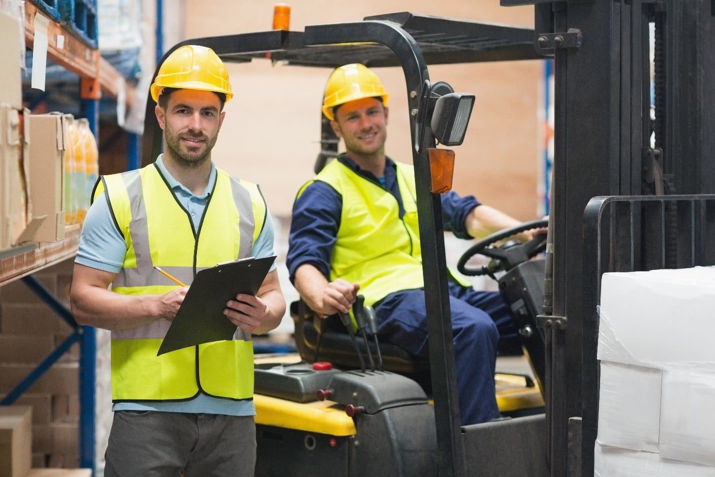 men in forklift
