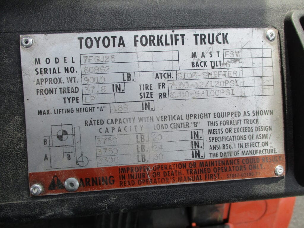 toyota forklift plate